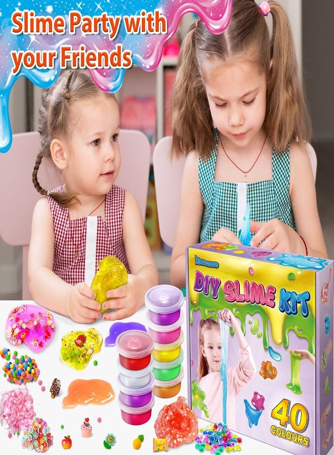 YOPINSAND 40 Cups DIY Slime Kit, Slime Making Kit for Girls, Crystal Clear, Glow in The Dark Slime with Add-ins, Foam Balls, Charms, Party Favors Gift Toys for Kids 3-12 - Image 5